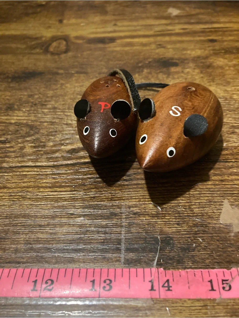 Teak wood mice salt & pepper shakers